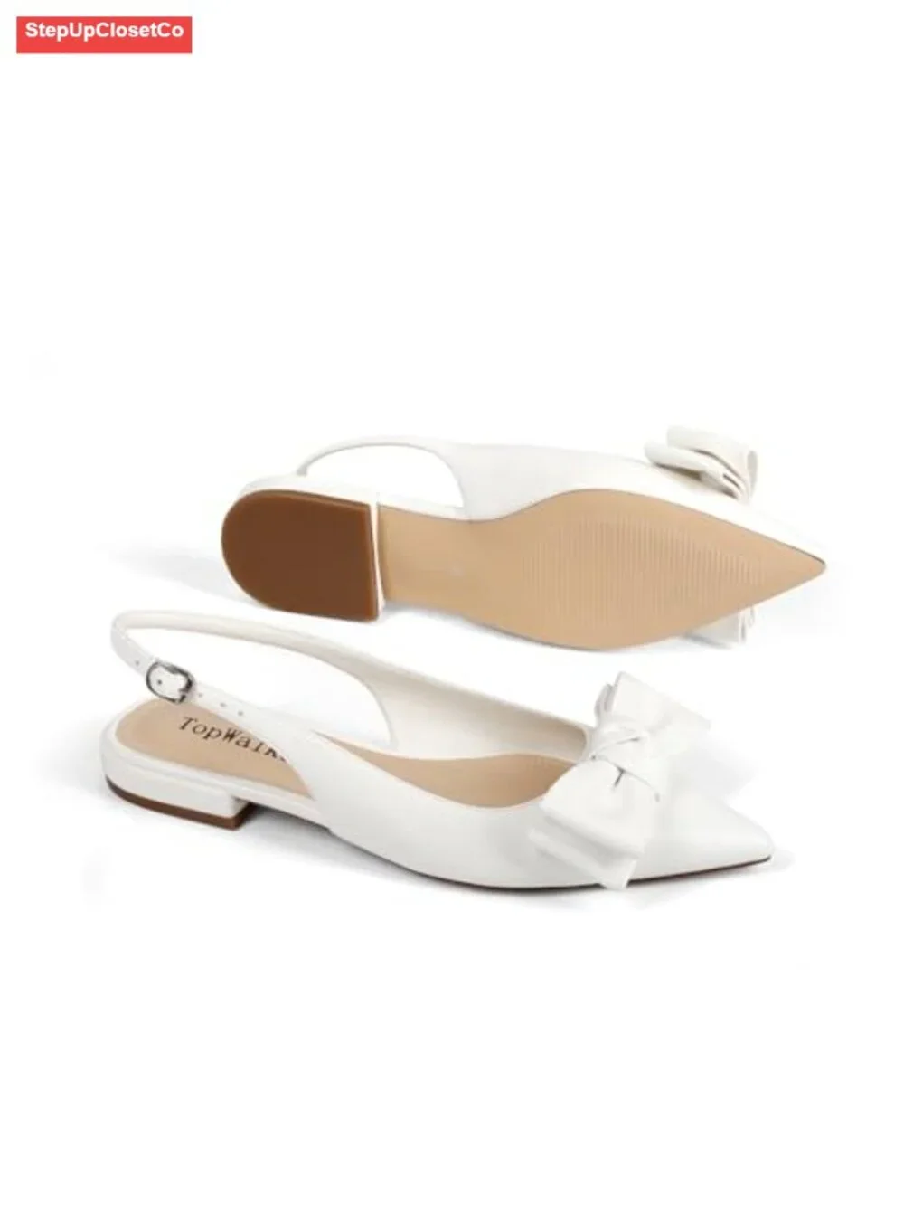Slingback Flats Pointed Toe Ballet Flats with Bow & Buckle Wedding Office Casual
